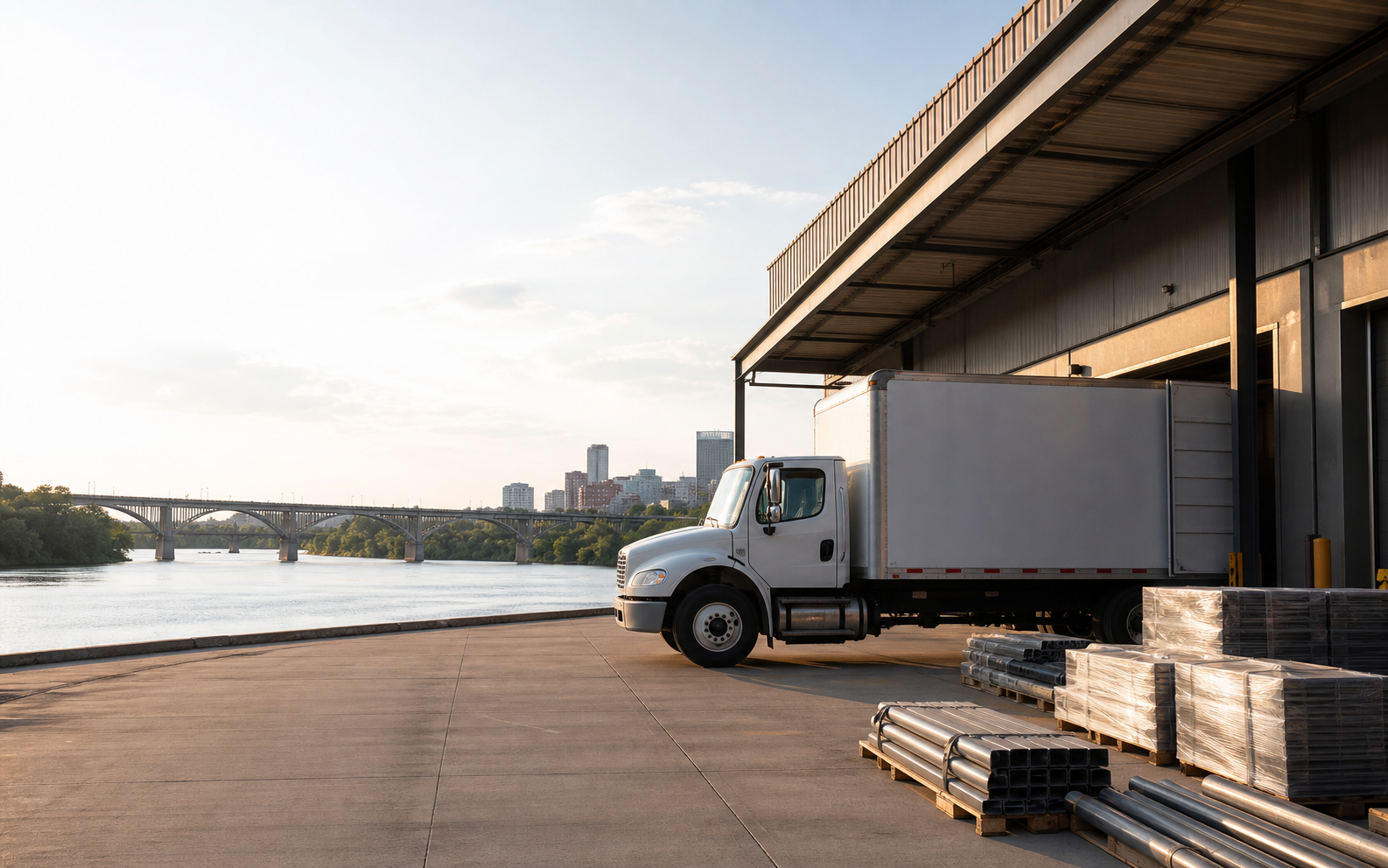 Warehouse loading dock beside the James River in Richmond, Virginia